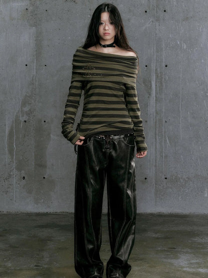 Low Waist Wide Leg Belted Patchwork Denim Pants