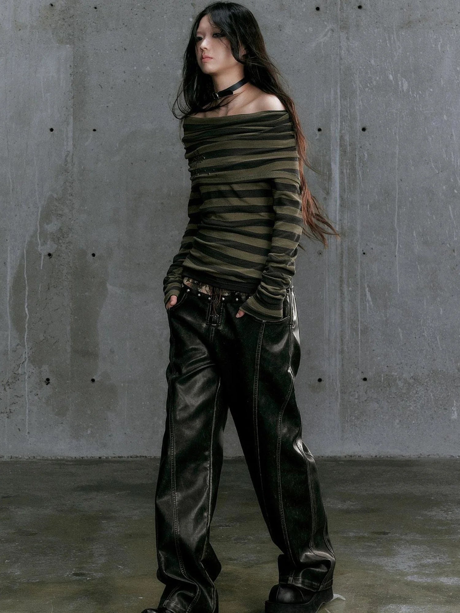 Low Waist Wide Leg Belted Patchwork Denim Pants