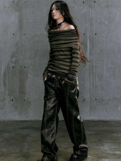 Low Waist Wide Leg Belted Patchwork Denim Pants