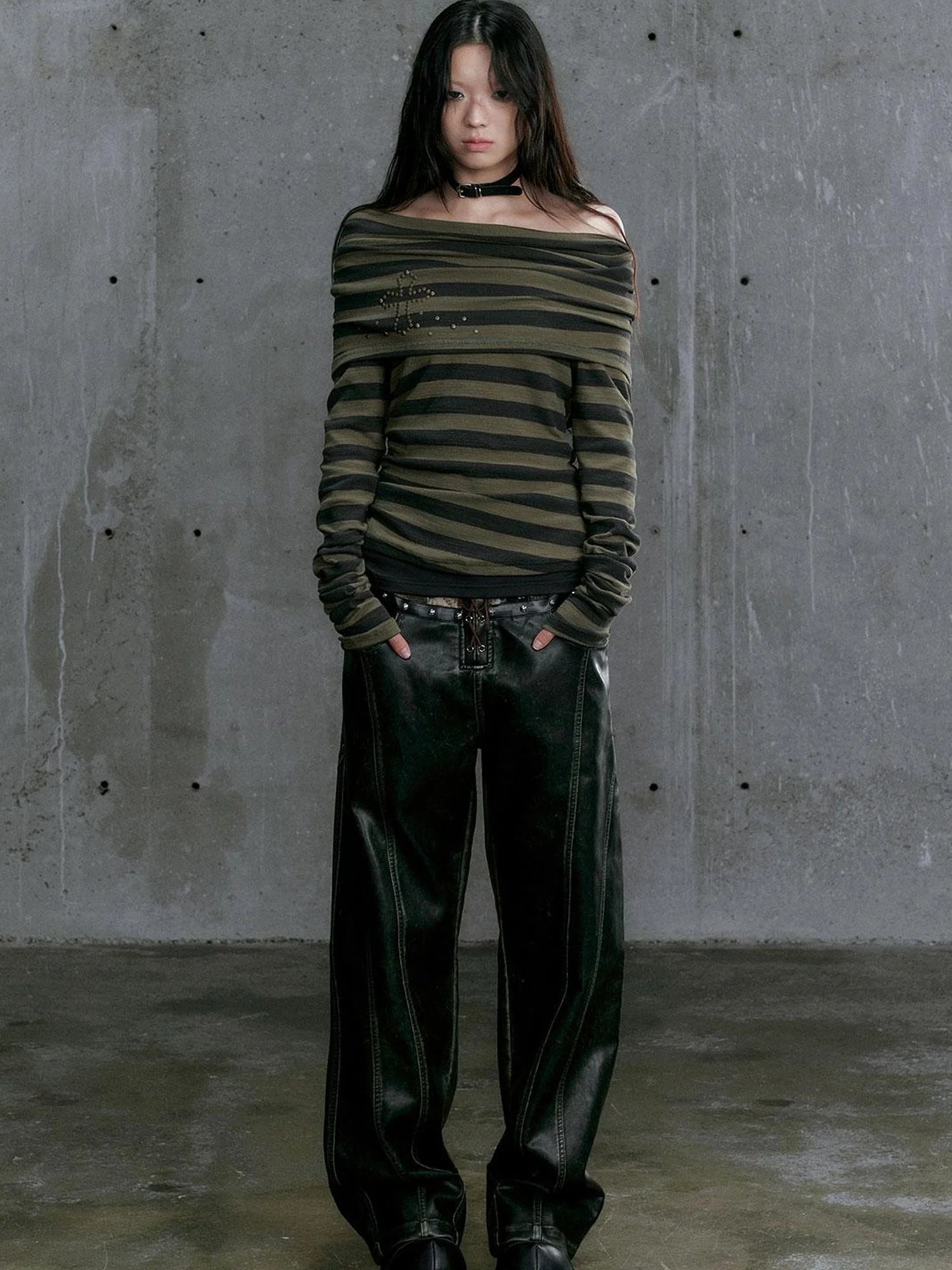 Low Waist Wide Leg Belted Patchwork Denim Pants