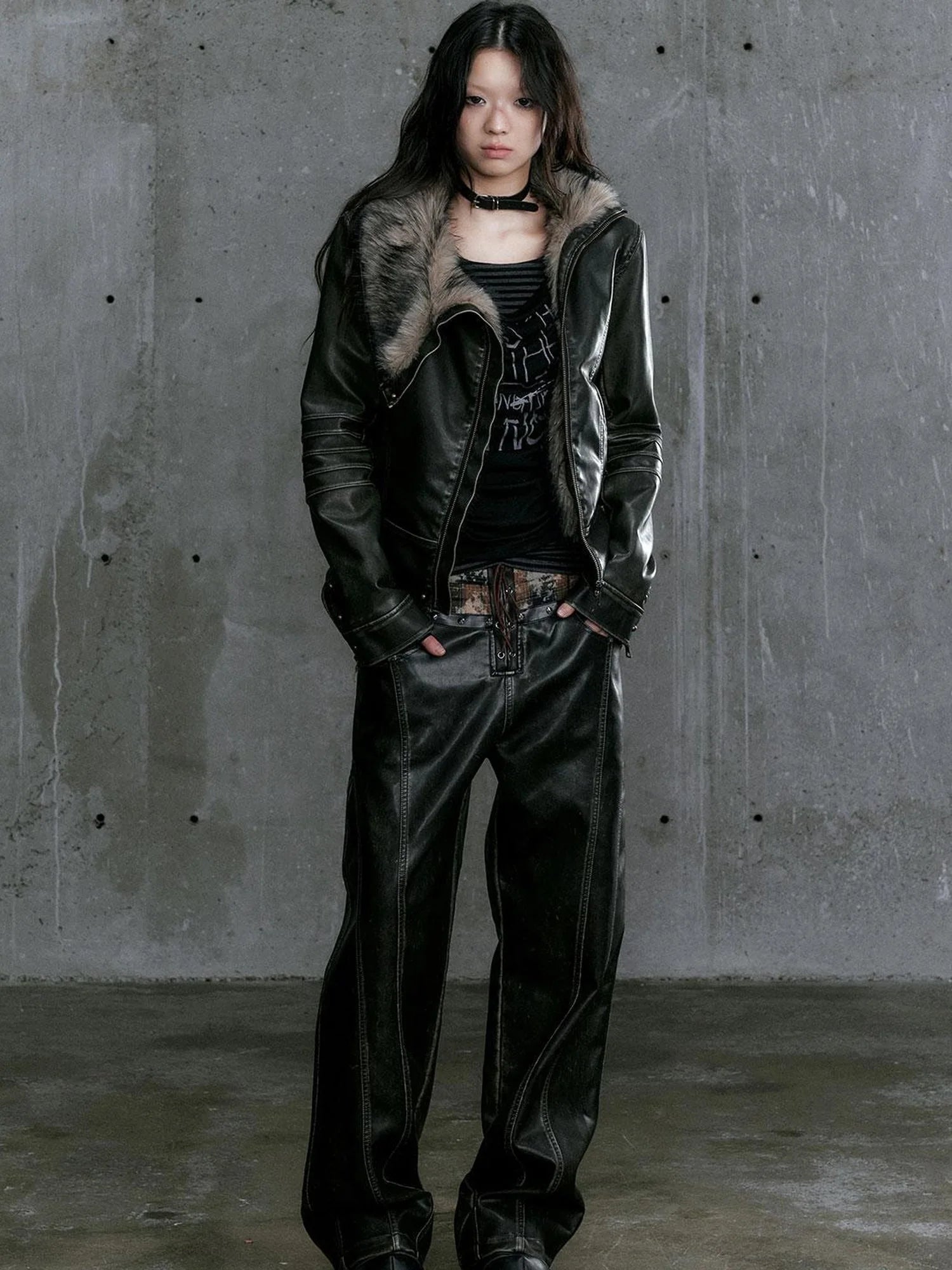 Low Waist Wide Leg Belted Patchwork Denim Pants