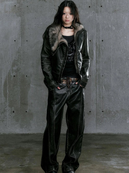 Low Waist Wide Leg Belted Patchwork Denim Pants