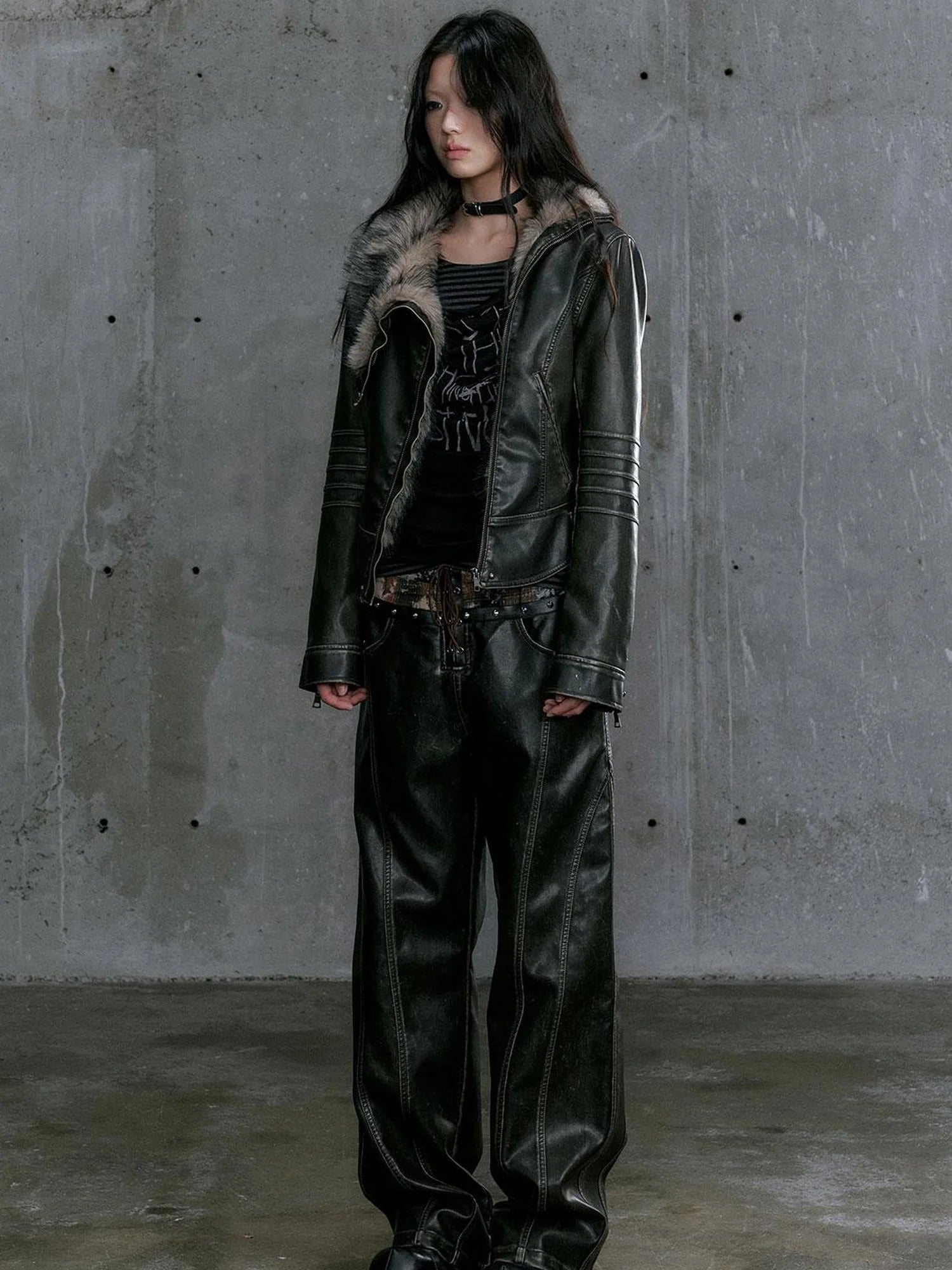 Low Waist Wide Leg Belted Patchwork Denim Pants