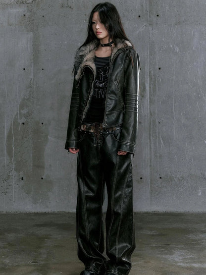 Low Waist Wide Leg Belted Patchwork Denim Pants