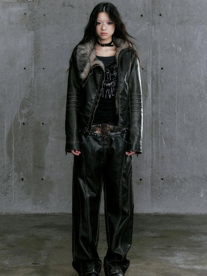 Low Waist Wide Leg Belted Patchwork Denim Pants