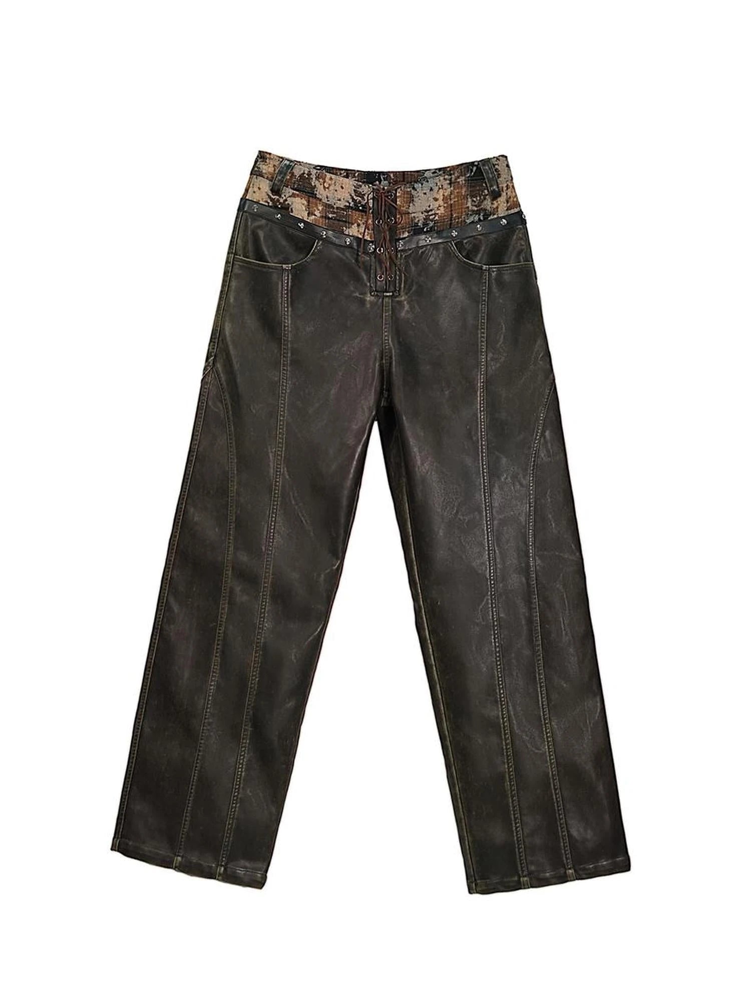 Low Waist Wide Leg Belted Patchwork Denim Pants
