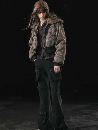 Military Knit Cargo Pants With Wide Waistband