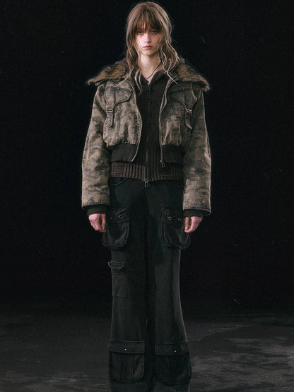 Military Knit Cargo Pants With Wide Waistband