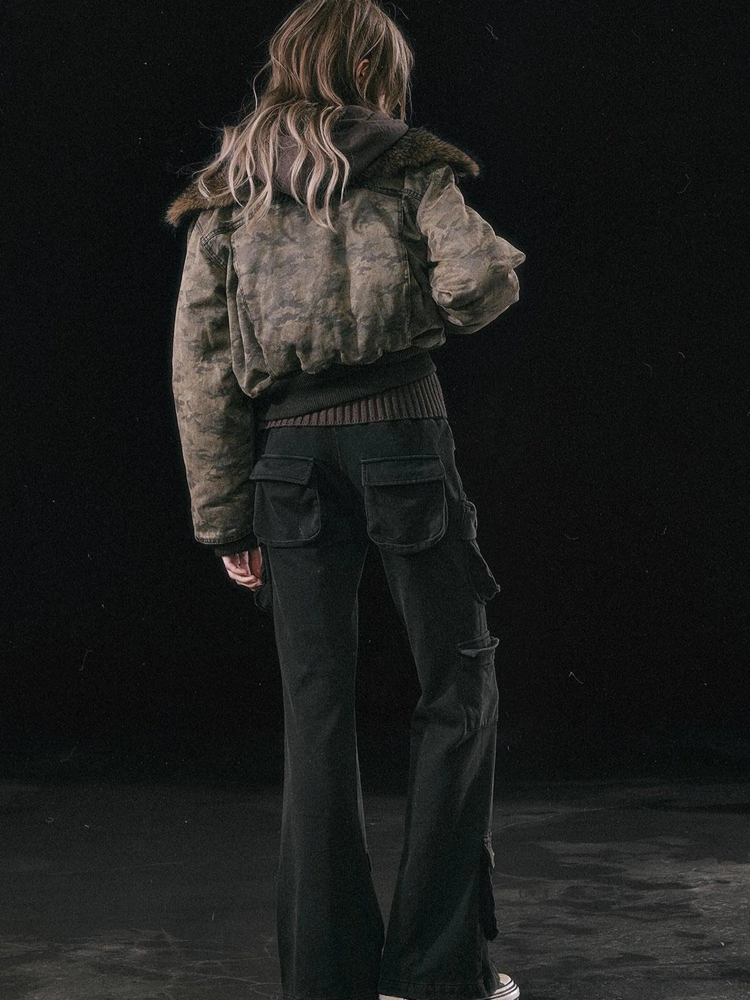 Military Knit Cargo Pants With Wide Waistband