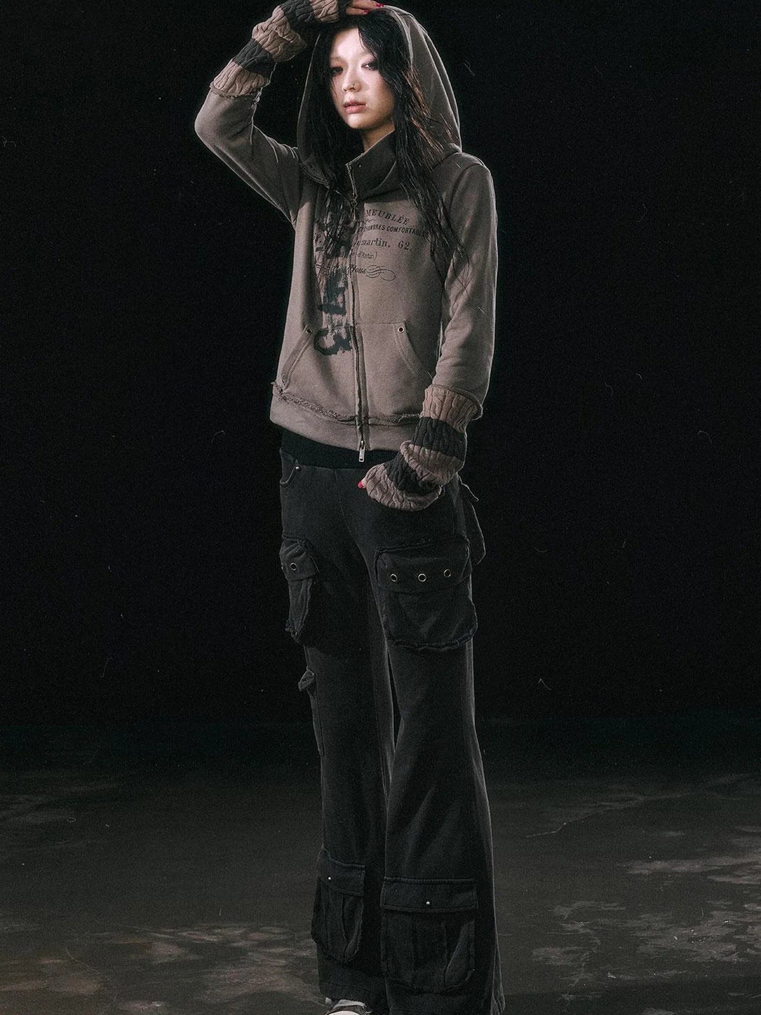 Military Knit Cargo Pants With Wide Waistband