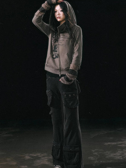 Military Knit Cargo Pants With Wide Waistband