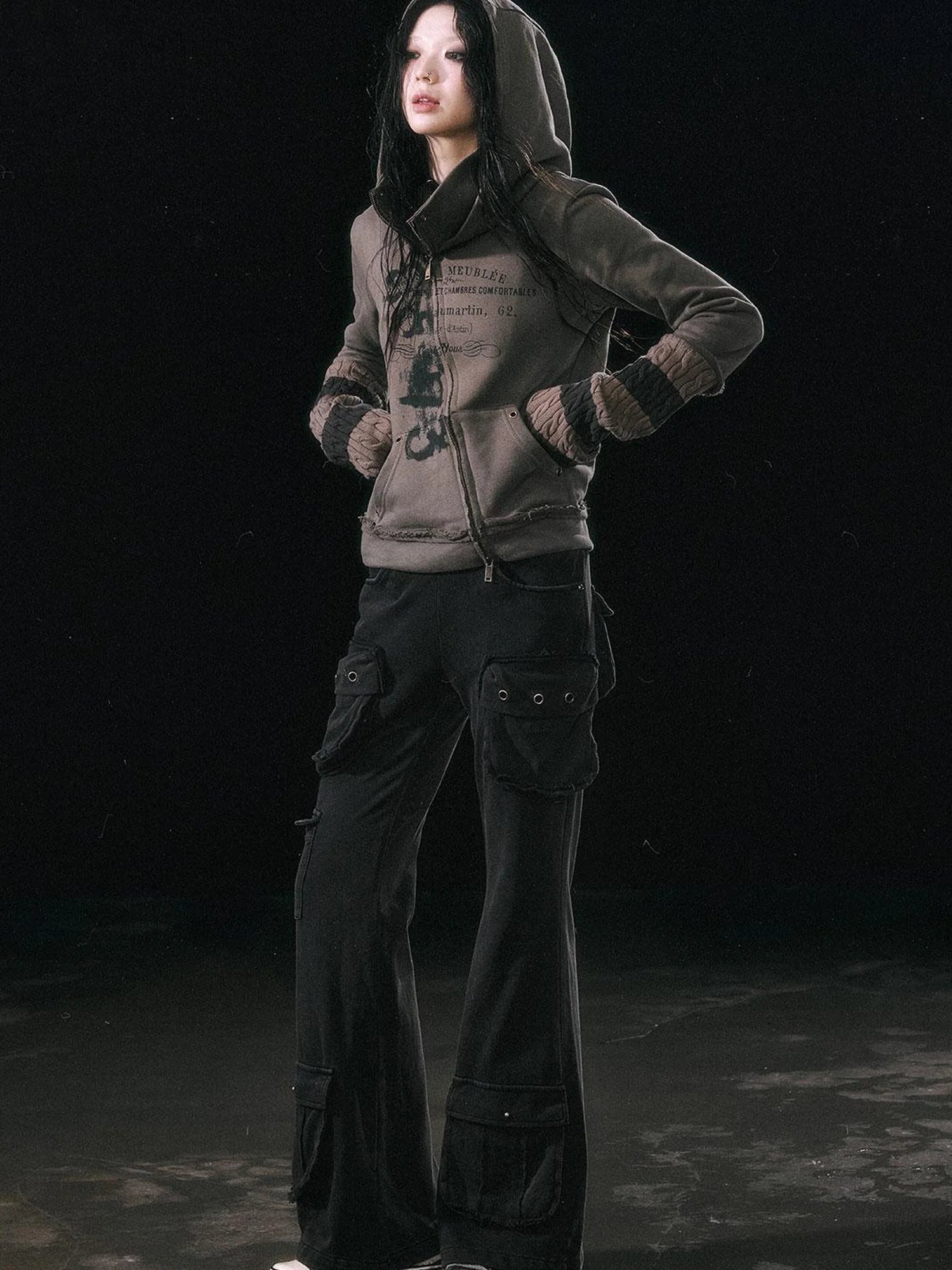 Military Knit Cargo Pants With Wide Waistband