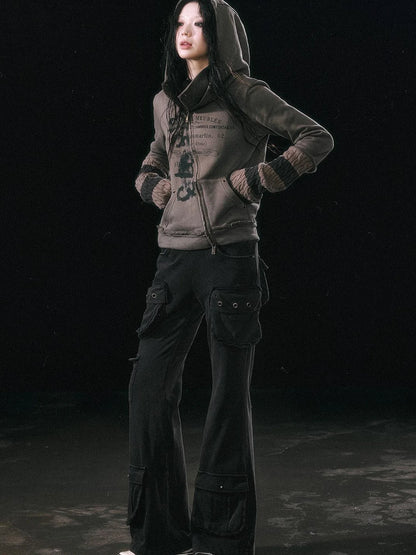 Military Knit Cargo Pants With Wide Waistband