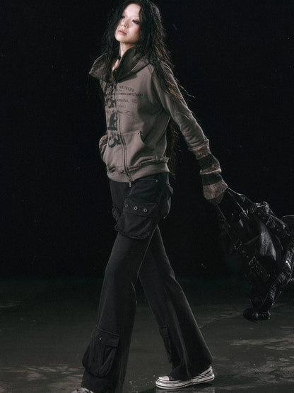 Military Knit Cargo Pants With Wide Waistband