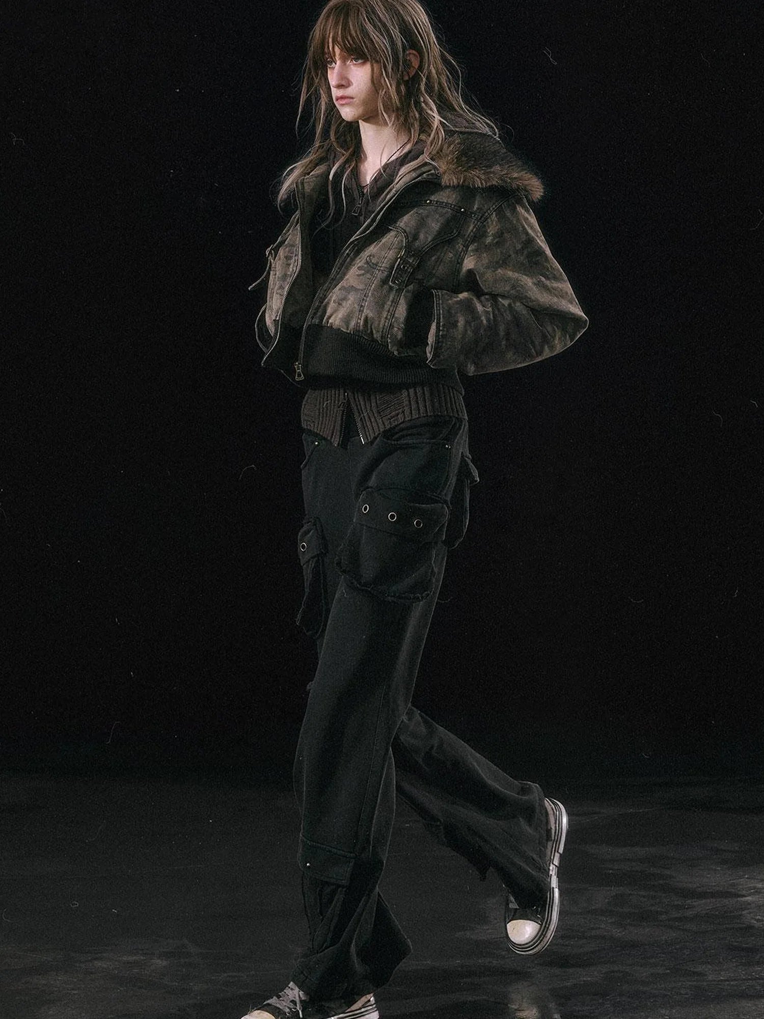 Military Knit Cargo Pants With Wide Waistband