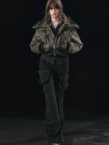 Military Knit Cargo Pants With Wide Waistband