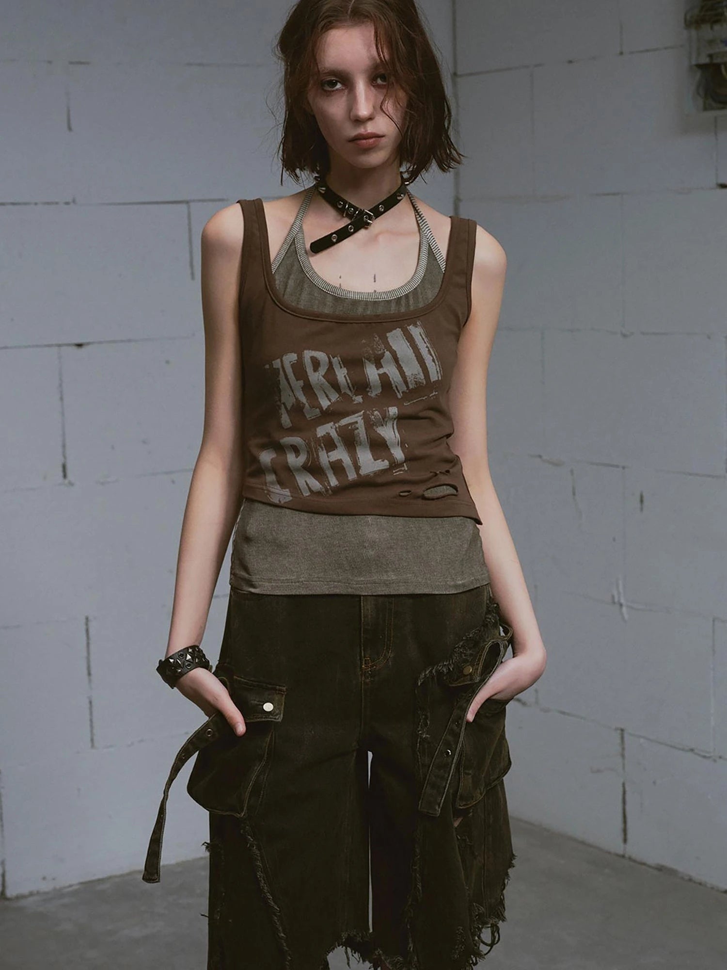 Mud Dyed Grunge Denim Cropped Shorts With Raw Hem Patchwork