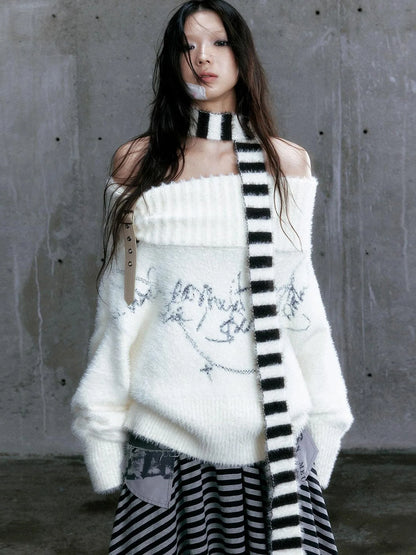 Punk Stripe Cat Ear Studded Scarf Beanie