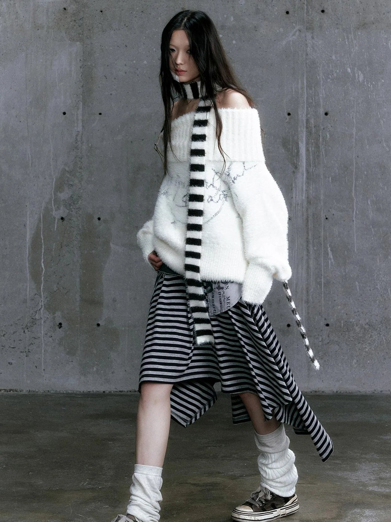 Punk Stripe Cat Ear Studded Scarf Beanie