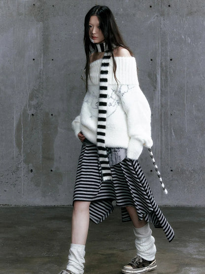 Punk Stripe Cat Ear Studded Scarf Beanie