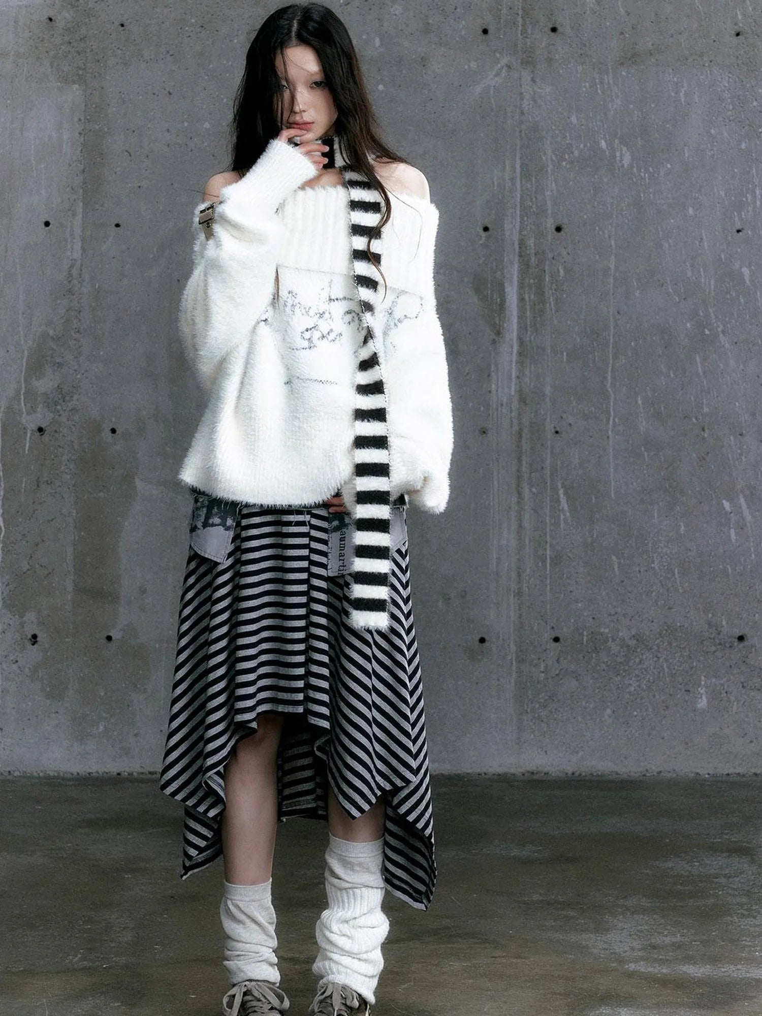 Punk Stripe Cat Ear Studded Scarf Beanie