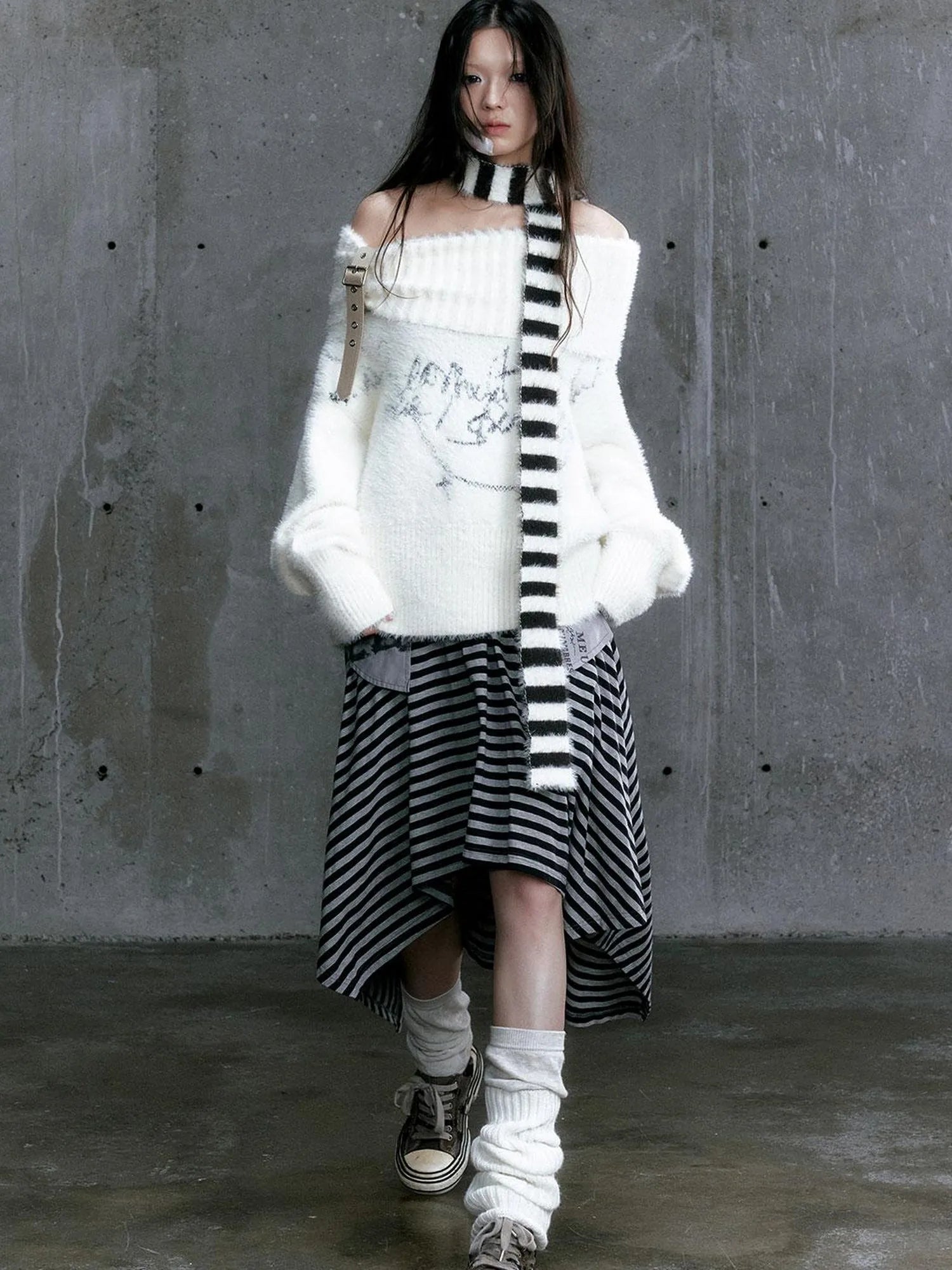 Punk Stripe Cat Ear Studded Scarf Beanie