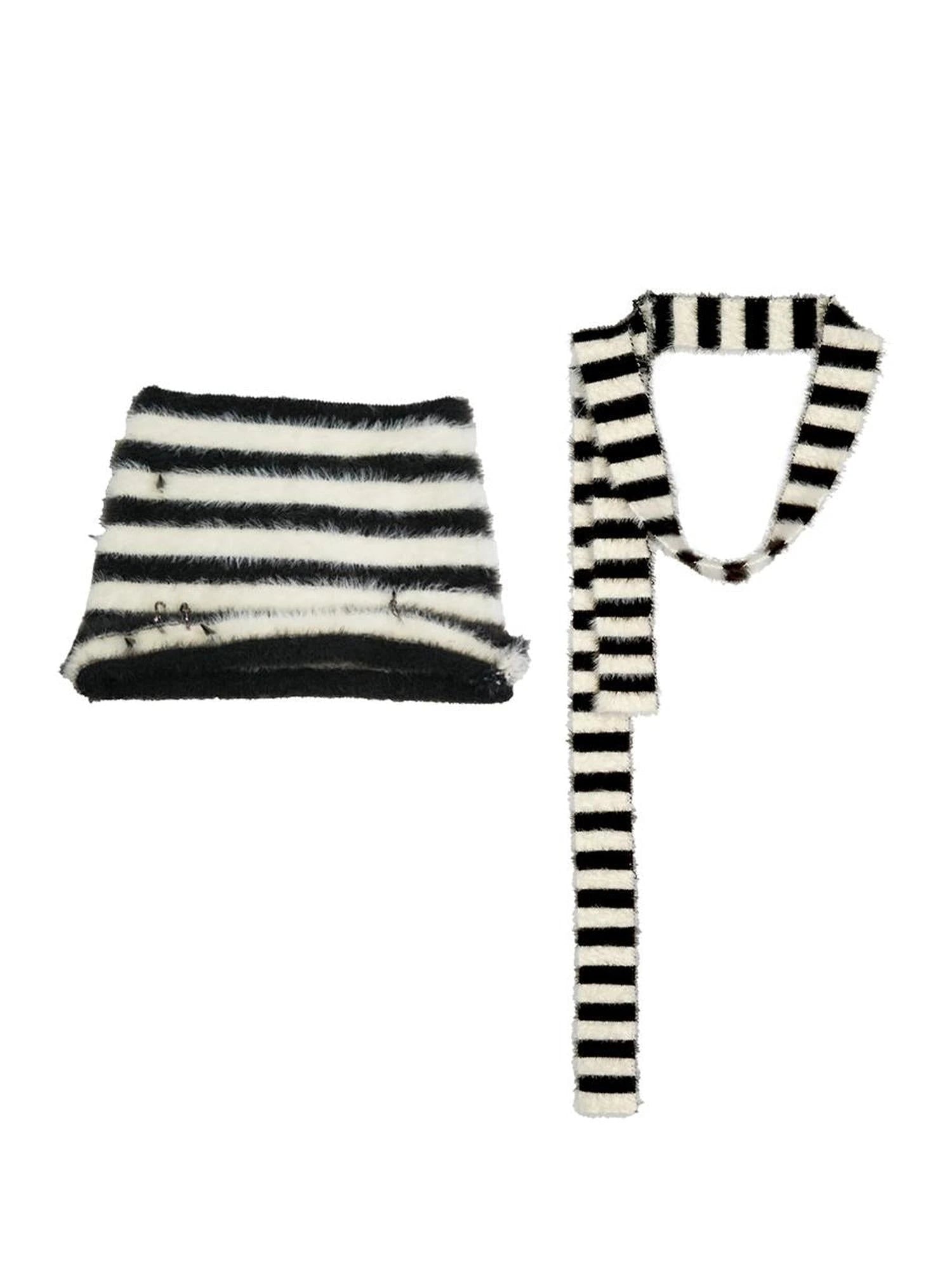 Punk Stripe Cat Ear Studded Scarf Beanie