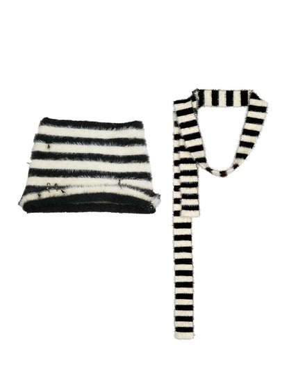 Punk Stripe Cat Ear Studded Scarf Beanie