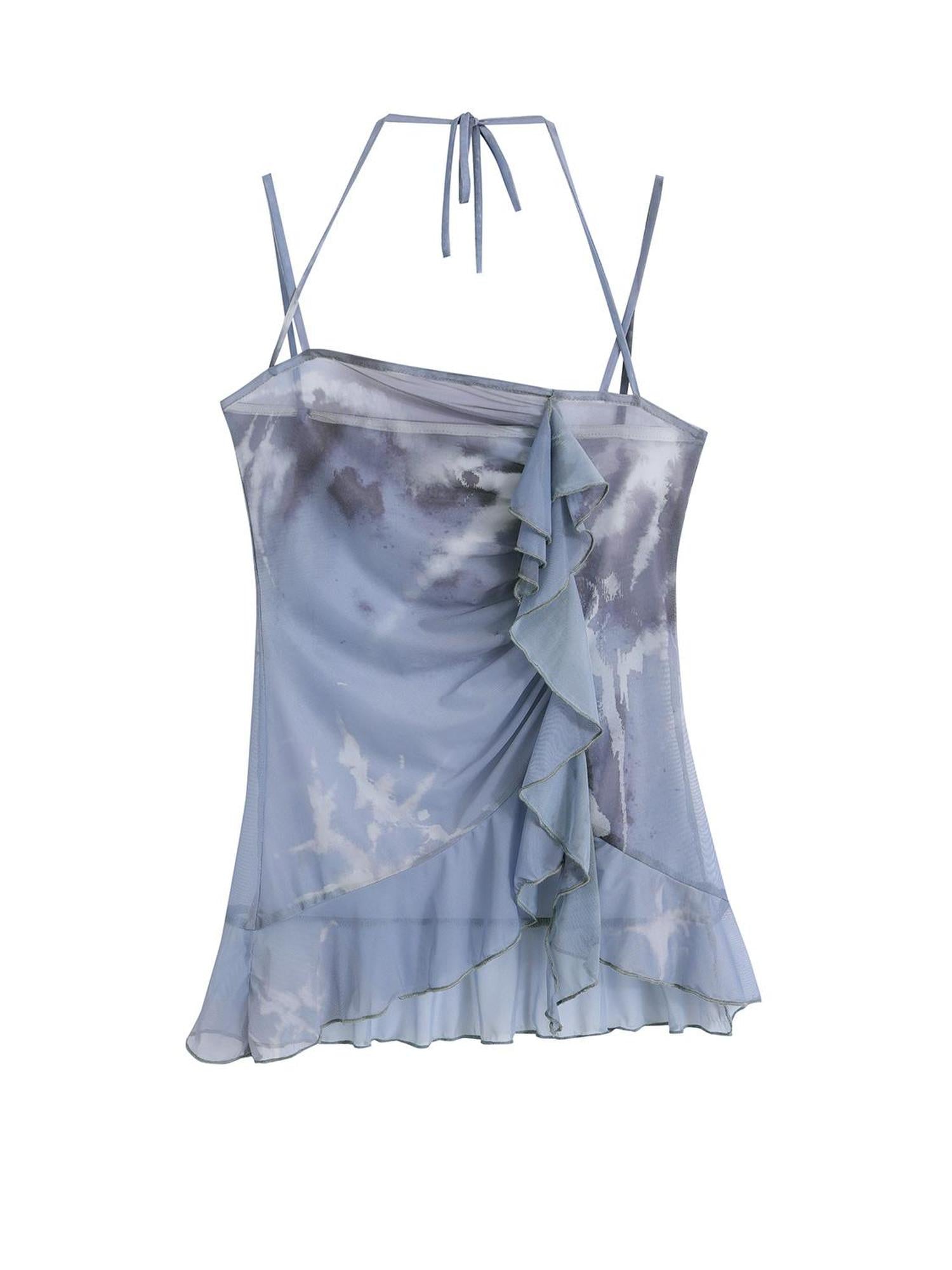c Sea Dream Mesh Camisole Top V-Neck T-Shirt Long-Sleeve