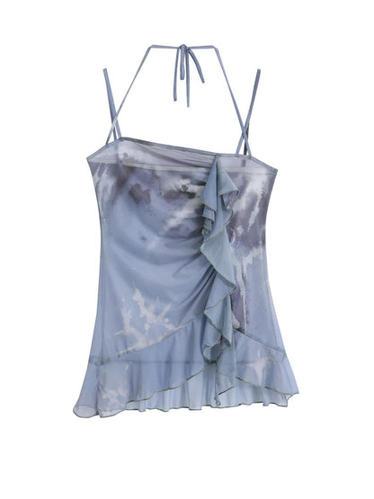 c Sea Dream Mesh Camisole Top V-Neck T-Shirt Long-Sleeve