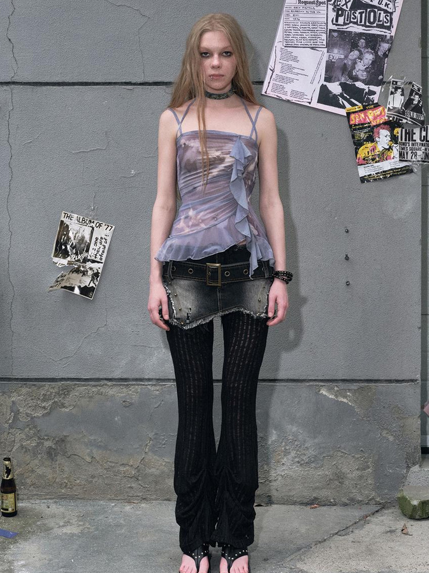c Sea Dream Mesh Camisole Top V-Neck T-Shirt Long-Sleeve