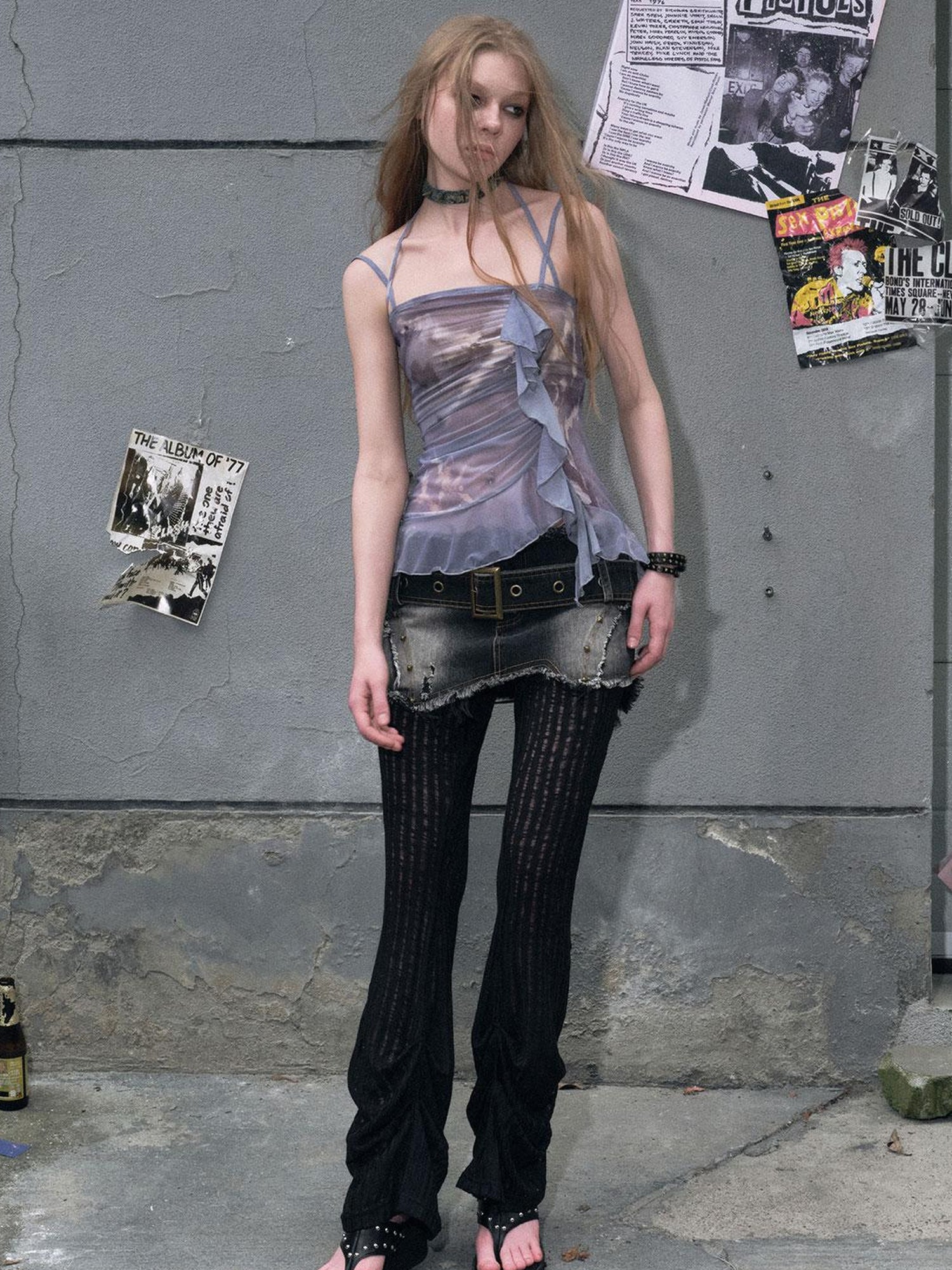 c Sea Dream Mesh Camisole Top V-Neck T-Shirt Long-Sleeve