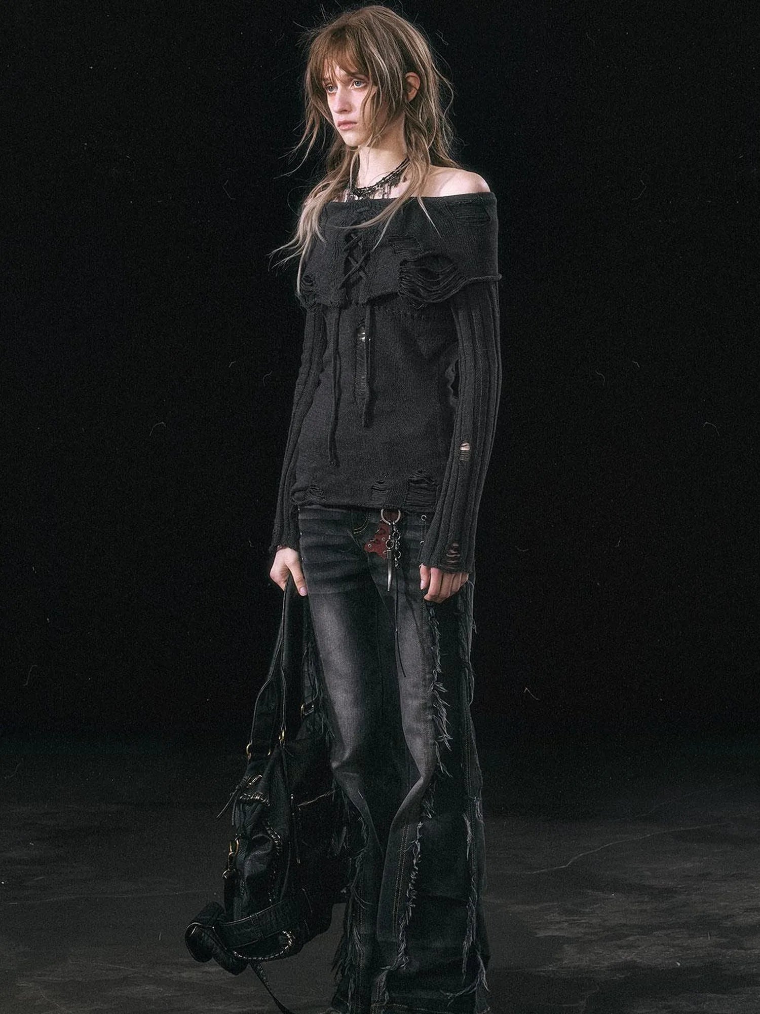 Smoke Rain Resistant Two Tone Distressed Turtleneck Sweater