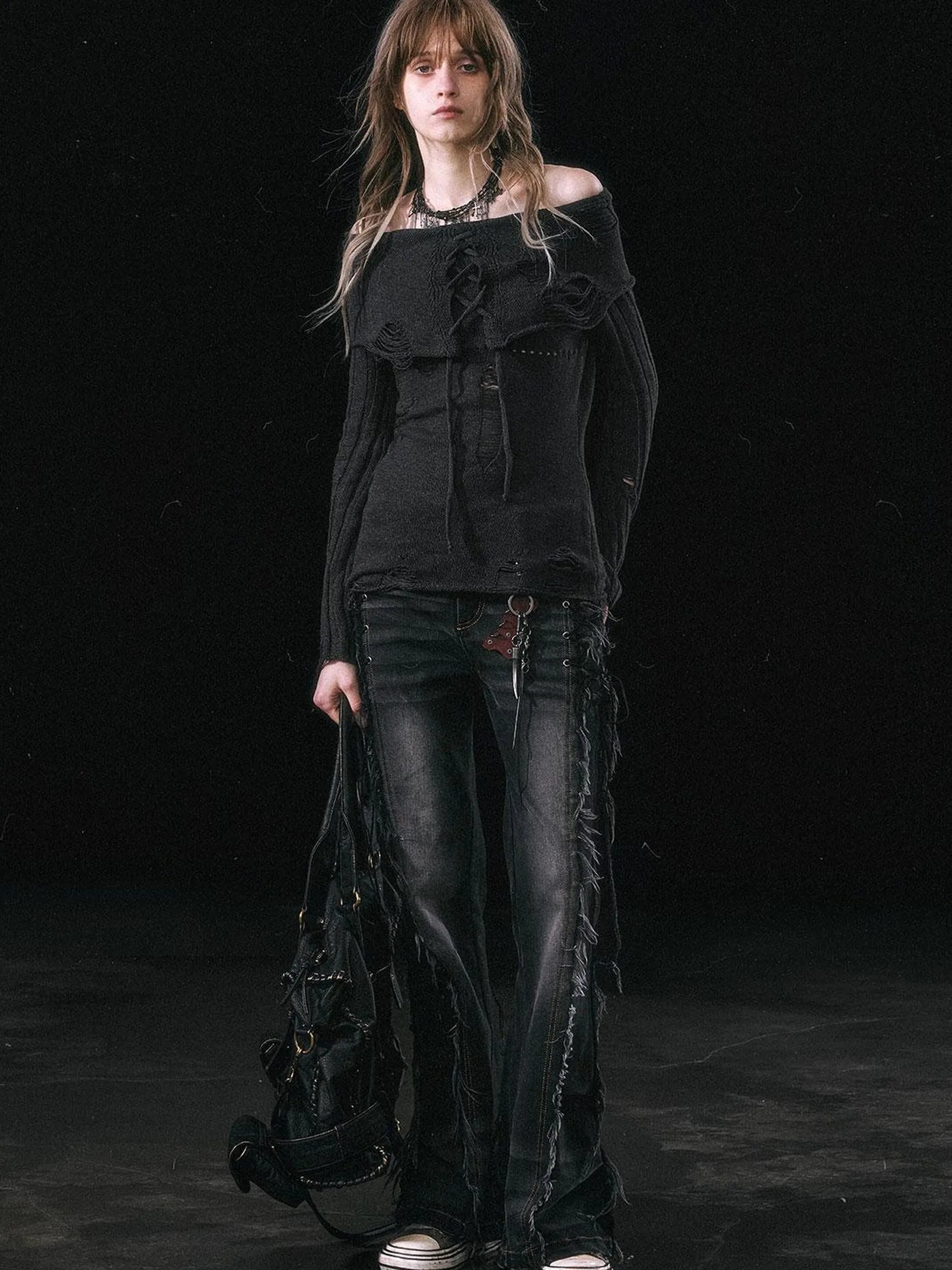 Smoke Rain Resistant Two Tone Distressed Turtleneck Sweater