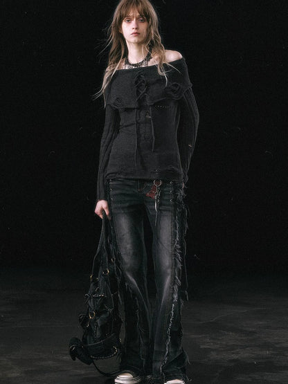 Smoke Rain Resistant Two Tone Distressed Turtleneck Sweater