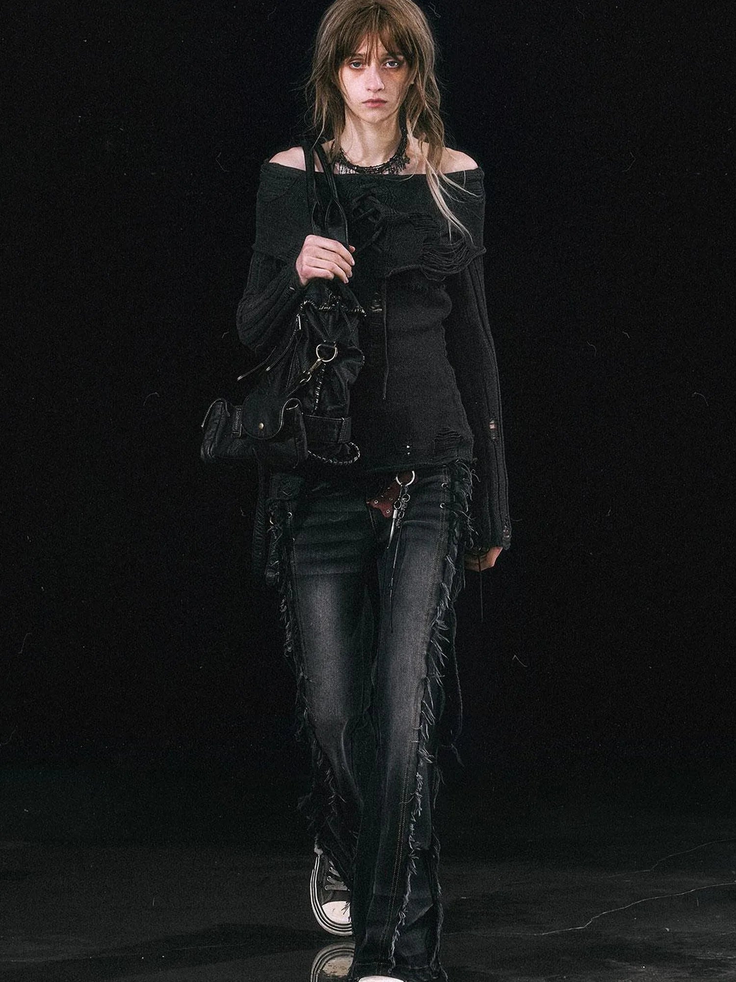 Smoke Rain Resistant Two Tone Distressed Turtleneck Sweater