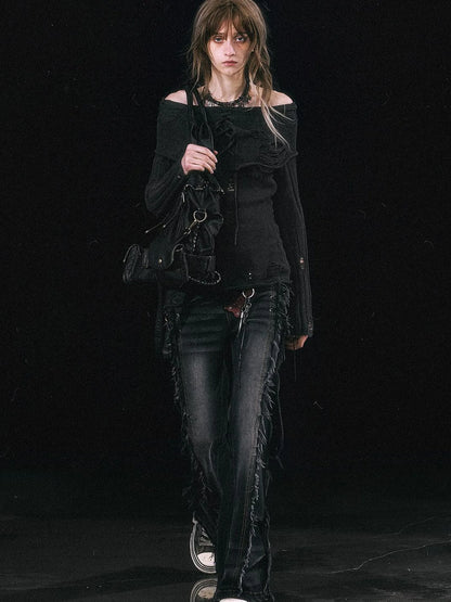 Smoke Rain Resistant Two Tone Distressed Turtleneck Sweater