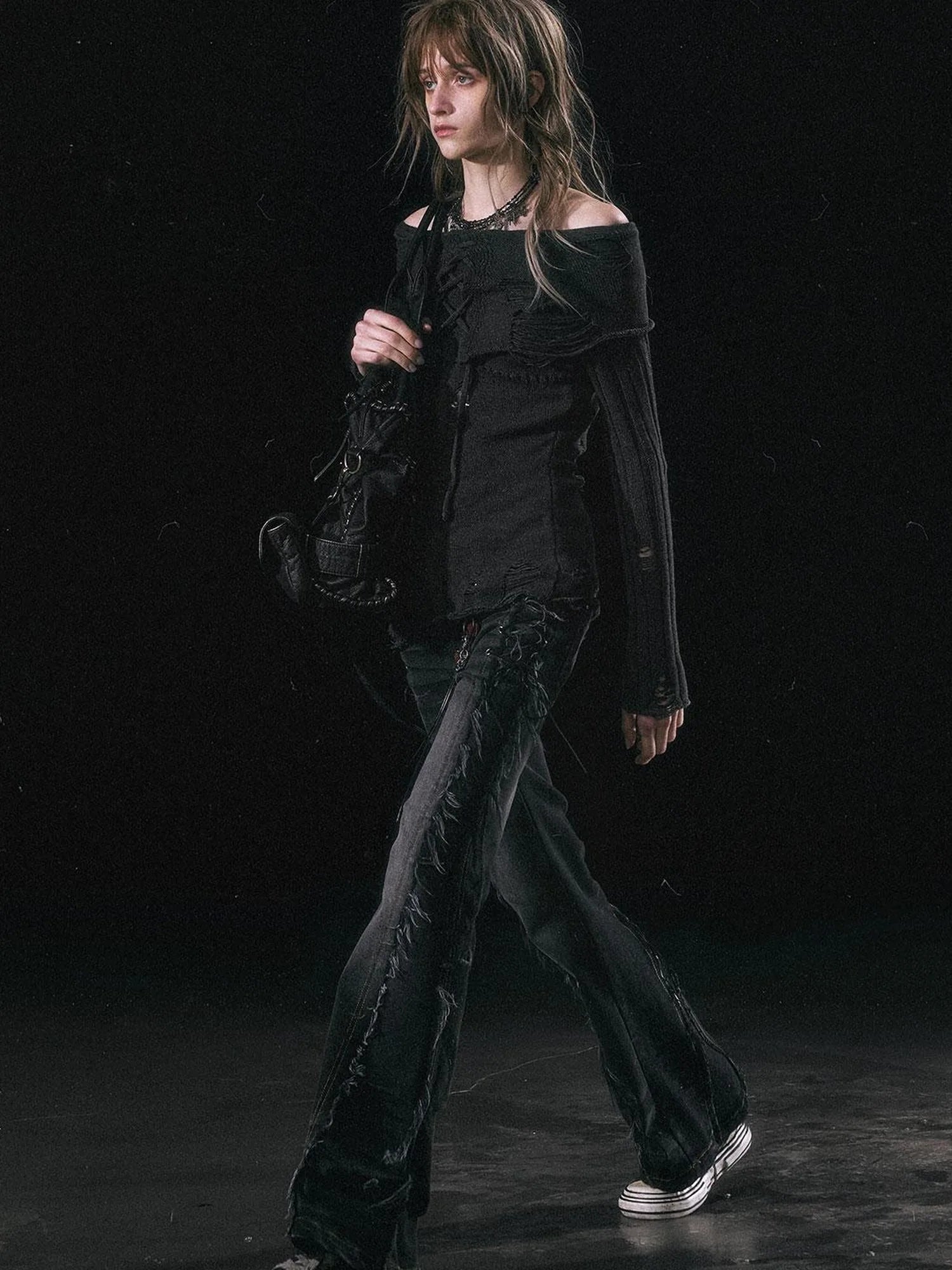 Smoke Rain Resistant Two Tone Distressed Turtleneck Sweater