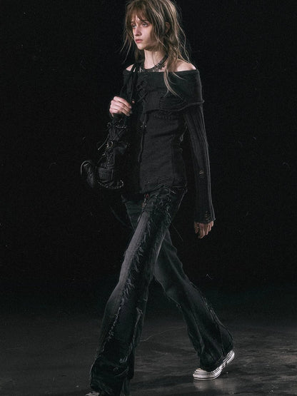 Smoke Rain Resistant Two Tone Distressed Turtleneck Sweater