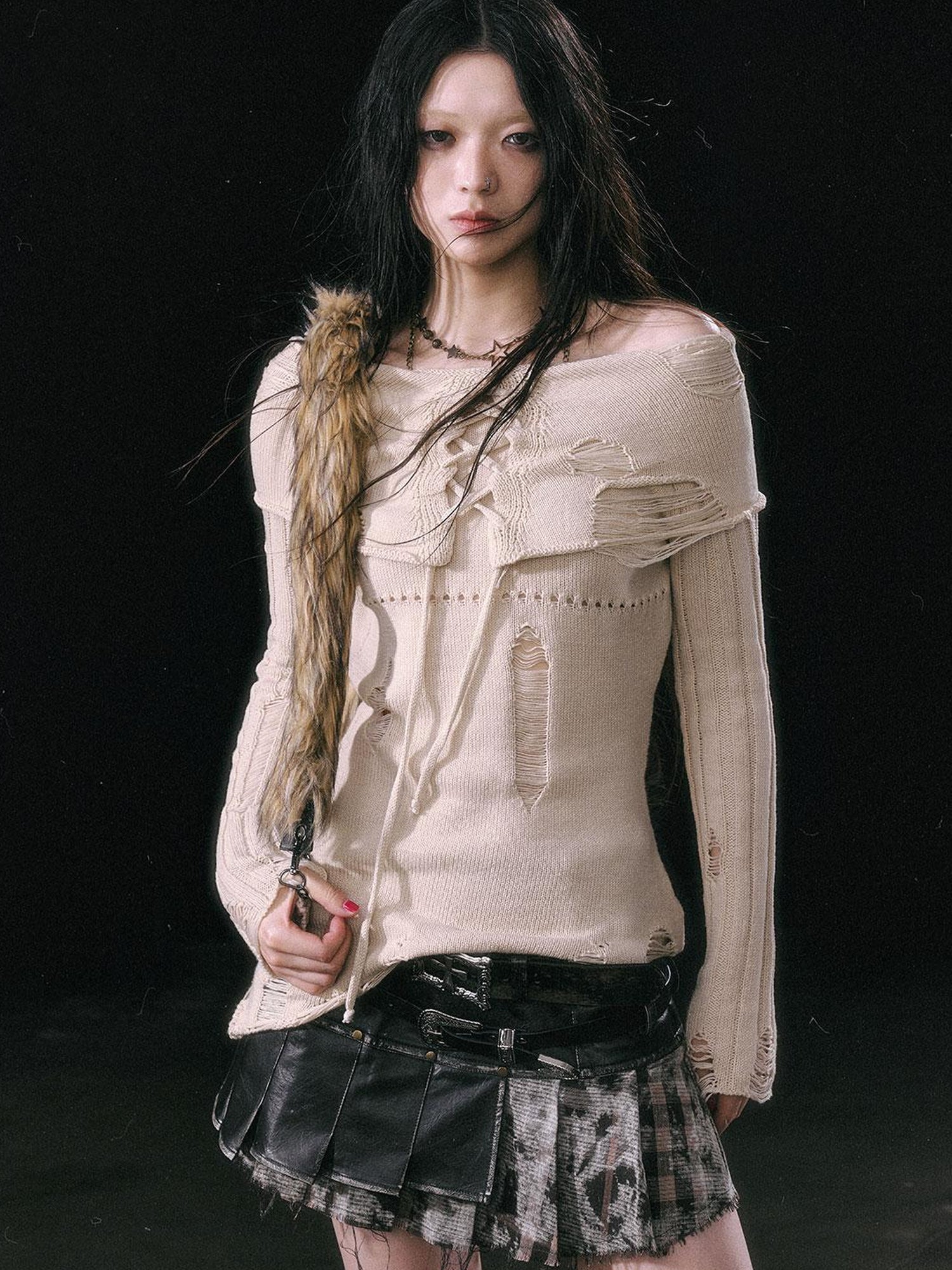 Update c Smoke Rain Resistant Two Tone Distressed Turtleneck Sweater