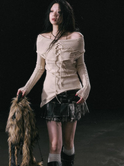 Smoke Rain Resistant Two Tone Distressed Turtleneck Sweater