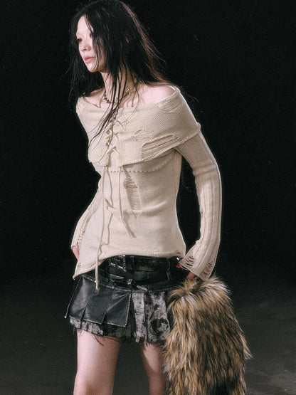 Smoke Rain Resistant Two Tone Distressed Turtleneck Sweater