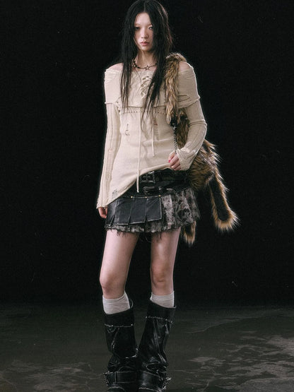 Smoke Rain Resistant Two Tone Distressed Turtleneck Sweater