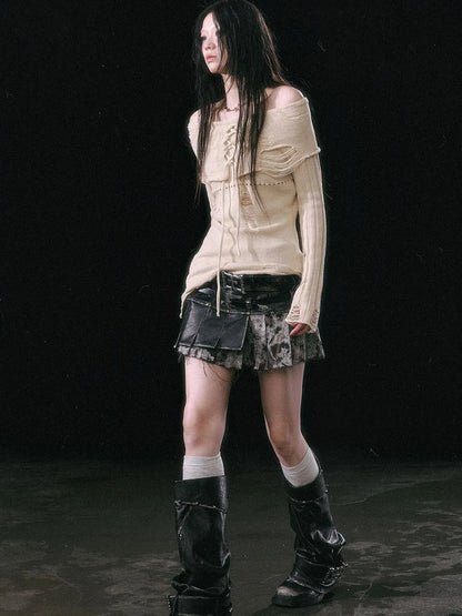 Smoke Rain Resistant Two Tone Distressed Turtleneck Sweater