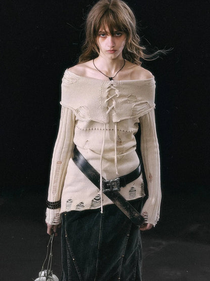 Smoke Rain Resistant Two Tone Distressed Turtleneck Sweater