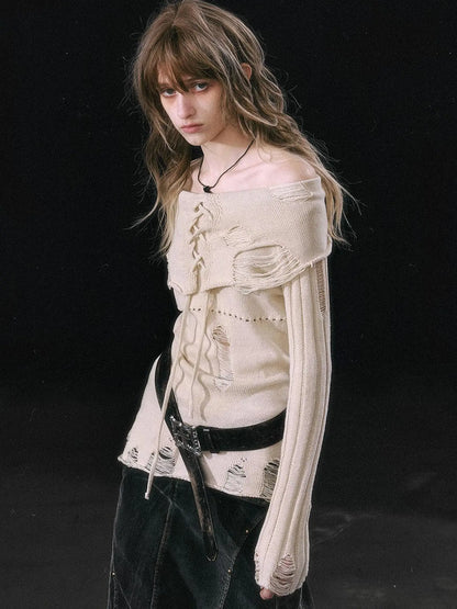 Smoke Rain Resistant Two Tone Distressed Turtleneck Sweater