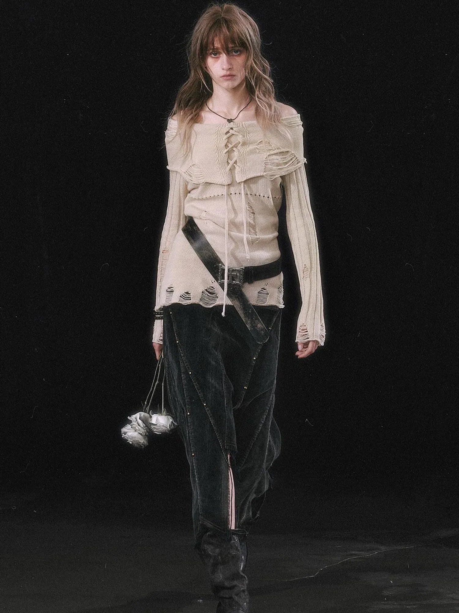 Smoke Rain Resistant Two Tone Distressed Turtleneck Sweater