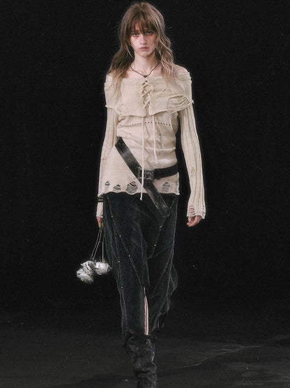 Smoke Rain Resistant Two Tone Distressed Turtleneck Sweater