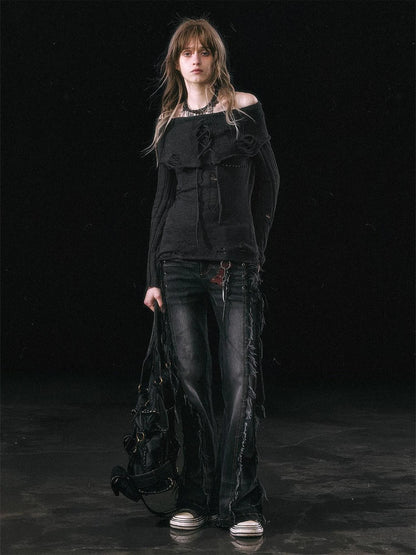 Smoke Rain Resistant Two Tone Distressed Turtleneck Sweater