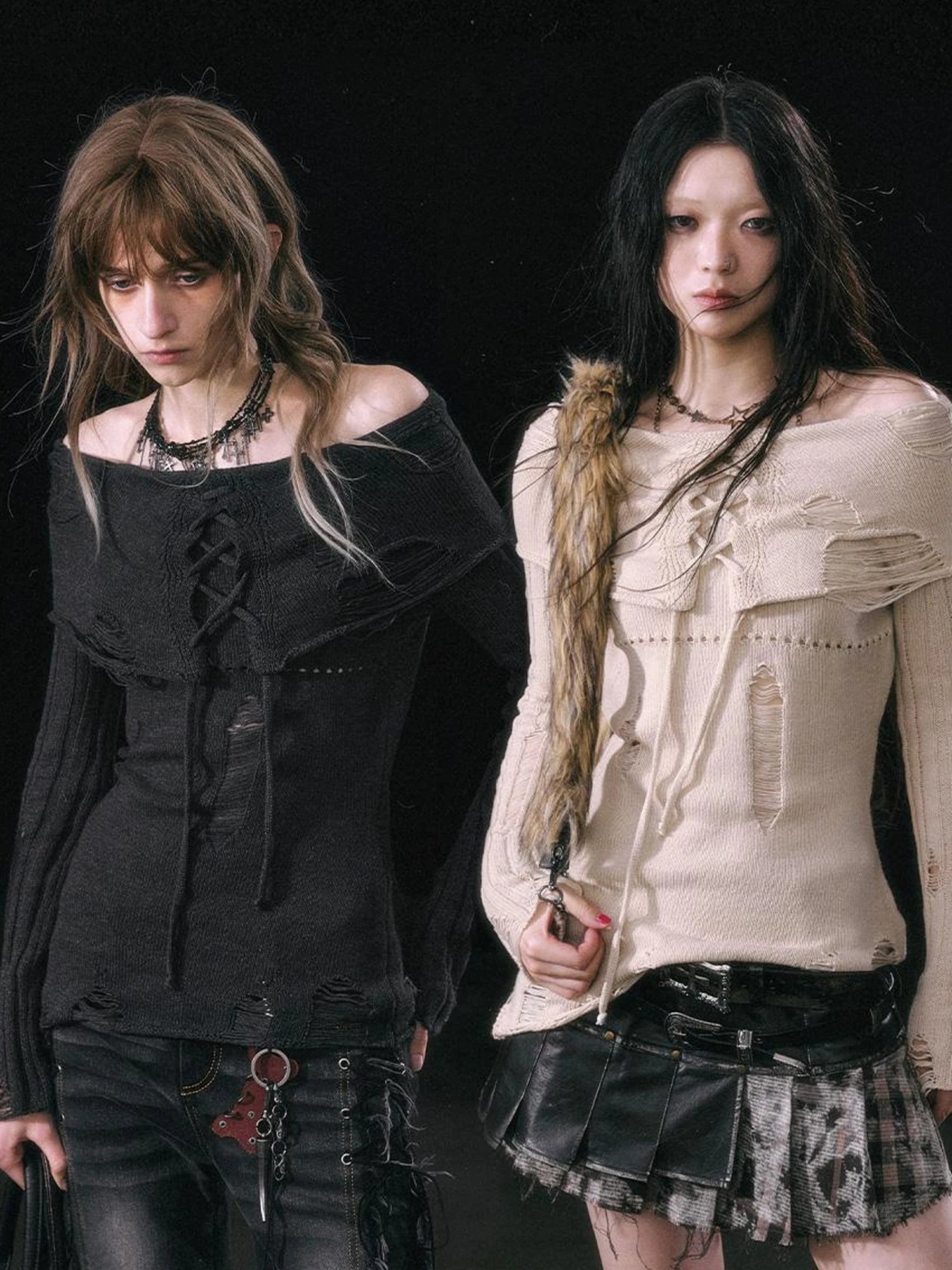 Smoke Rain Resistant Two Tone Distressed Turtleneck Sweater